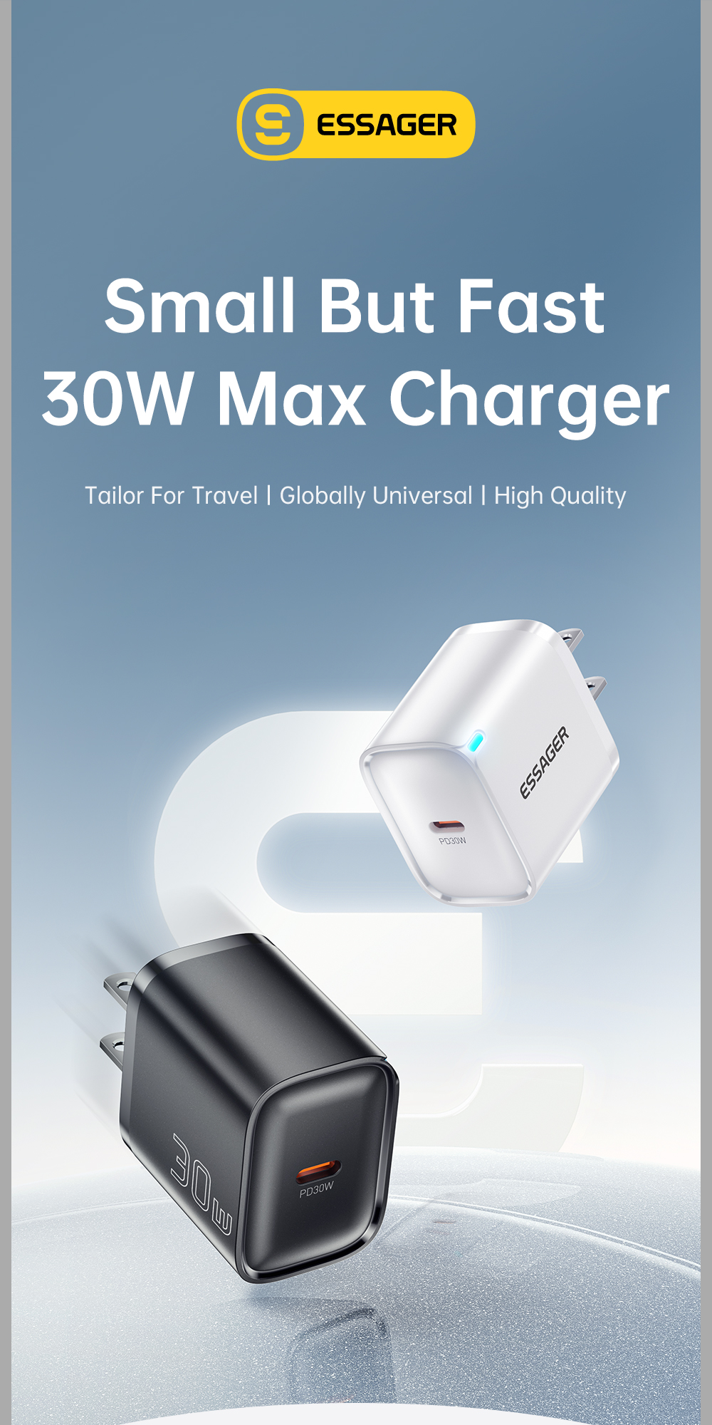 Mô tả Essager PD 20W / 30W USB-C Bộ sạc nhanh Bộ chuyển đổi phích cắm tường 3A Loại C - 1