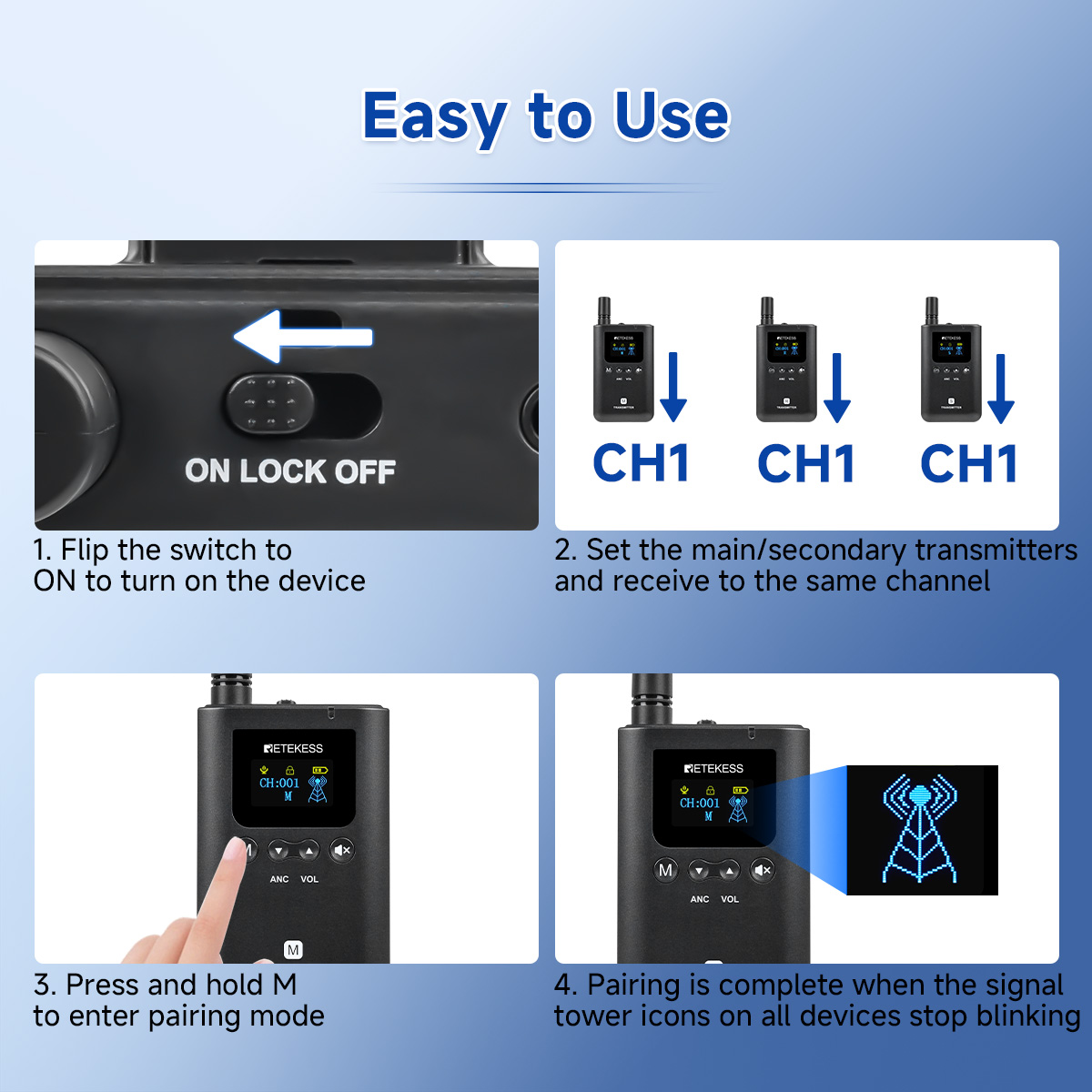 Mô tả Retekess TT129 Hướng dẫn du lịch Gystem Wireless Hỗ trợ nói đồng thời ba cấp độ Giảm tiếng ồn Khoảng cách dài cho bài giảng Đào tạo doanh nghiệp - 5