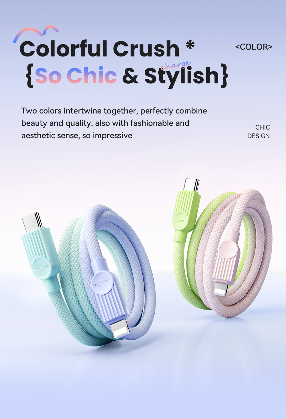 Mô tả Essager PD 29W Cáp dữ liệu sạc nhanh USB-C sang L Cáp bện hai màu một dây - 4