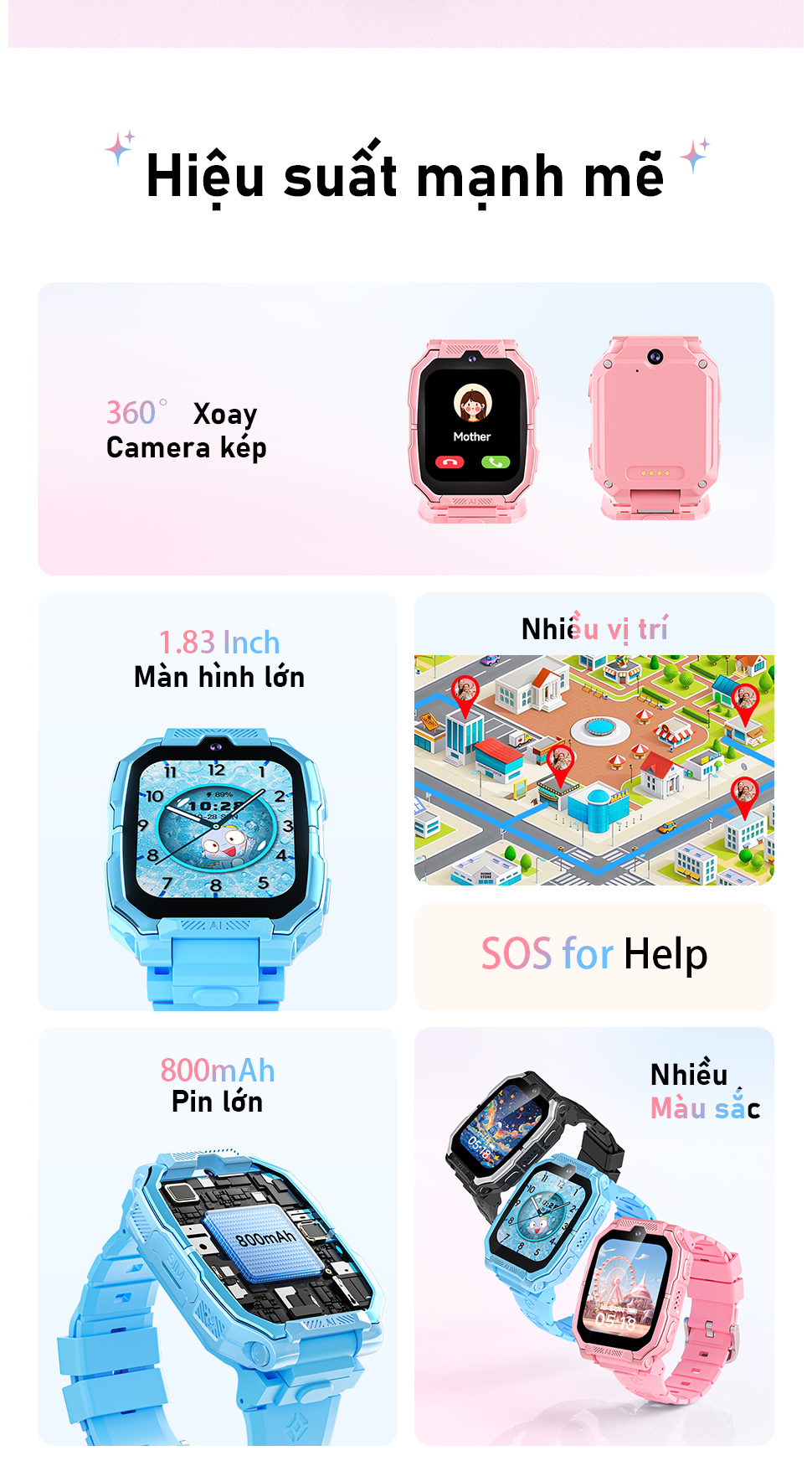 Mô tả Đồng hồ thông minh trẻ em Awei có Camera kép theo dõi GPS có khe cắm thẻ SIM IP65 chống nước - 2