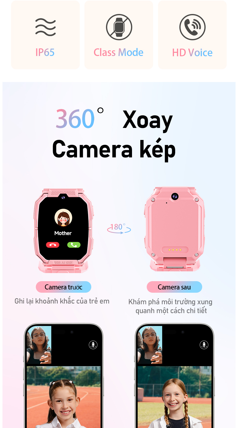Mô tả Đồng hồ thông minh trẻ em Awei có Camera kép theo dõi GPS có khe cắm thẻ SIM IP65 chống nước - 3