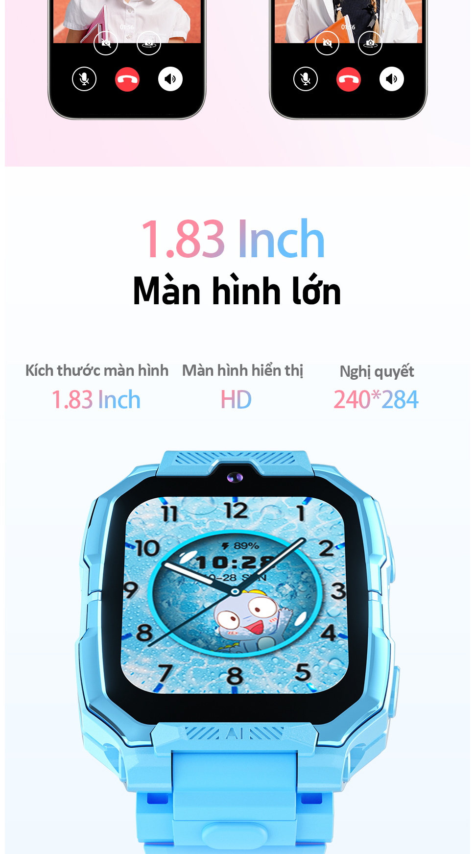 Mô tả Đồng hồ thông minh trẻ em Awei có Camera kép theo dõi GPS có khe cắm thẻ SIM IP65 chống nước - 4