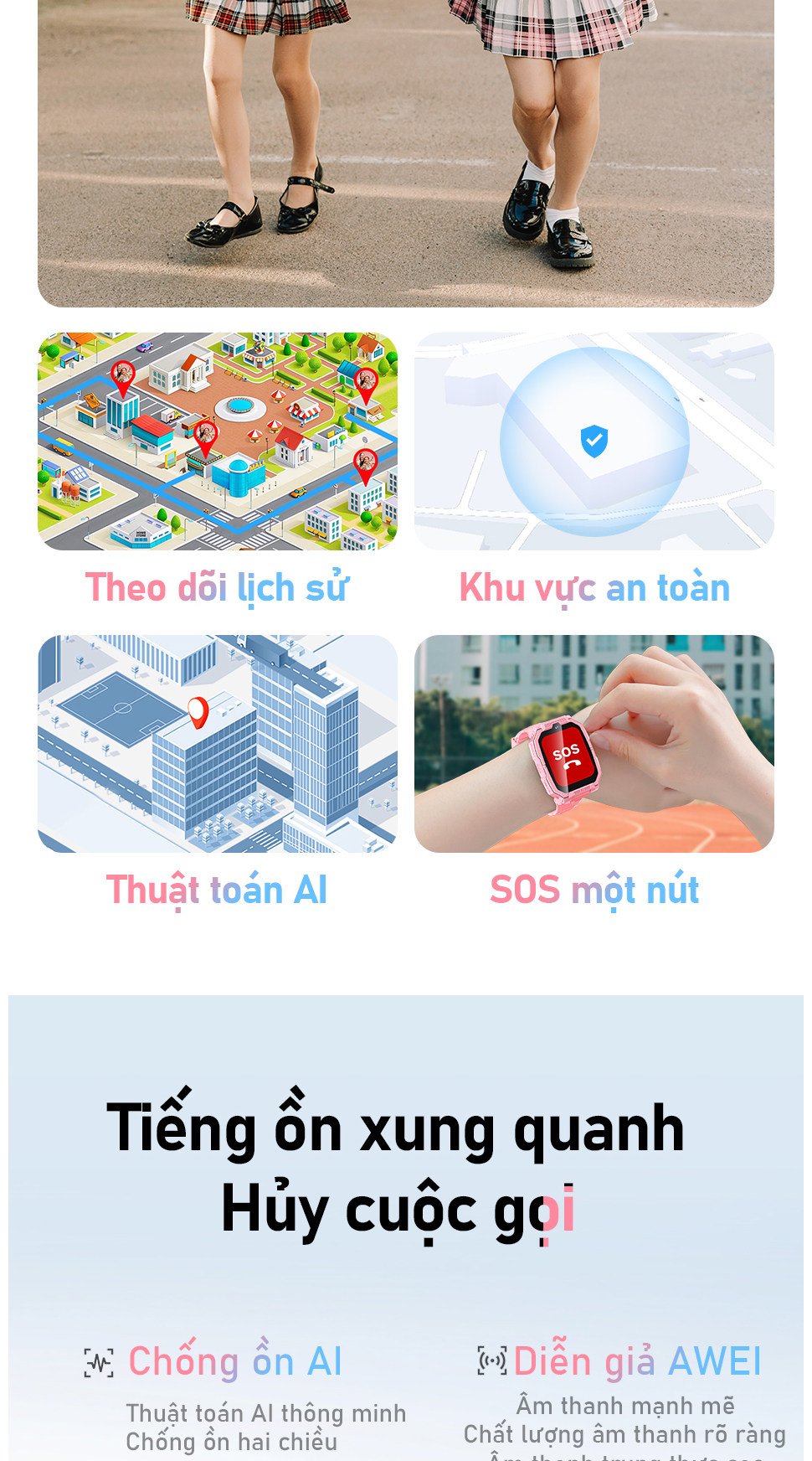 Mô tả Đồng hồ thông minh trẻ em Awei có Camera kép theo dõi GPS có khe cắm thẻ SIM IP65 chống nước - 6