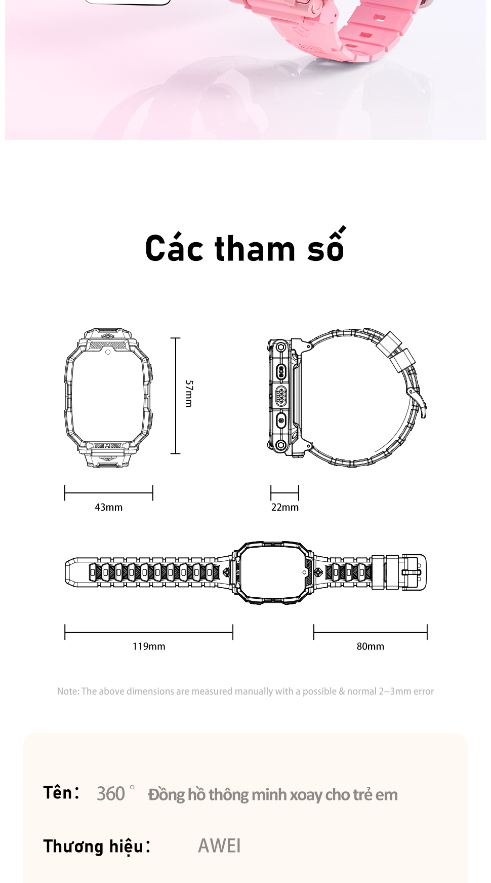 Mô tả Đồng hồ thông minh trẻ em Awei có Camera kép theo dõi GPS có khe cắm thẻ SIM IP65 chống nước - 11