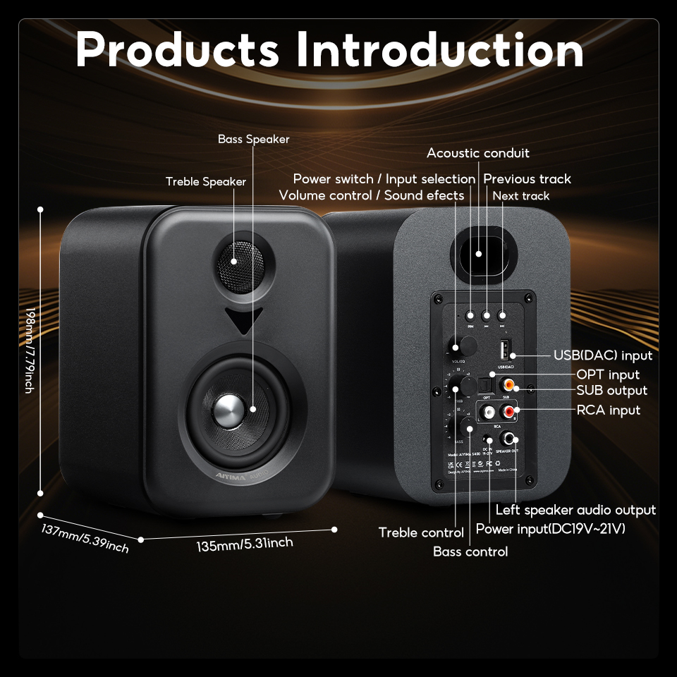 Subwoofer Speaker Bluetooth Bookshelf Speakers 80W Channel