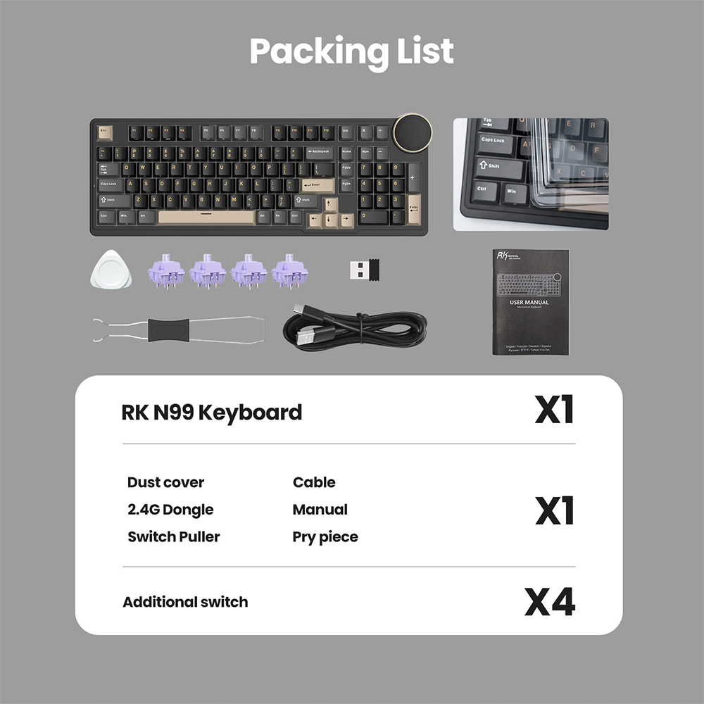 Royal Kludge RK N99 Phantom 98 Key Tri-Mode RGB Có Dây Bluetooth 2.4G ...