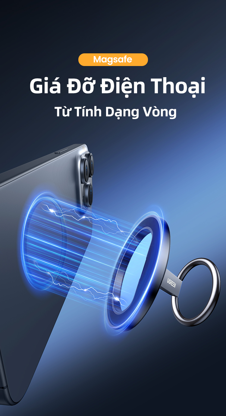 Ugreen MagSafe Giá đỡ vòng điện thoại từ tính Hợp kim kẽm Giá đỡ có thể điều chỉnh Kẹp điện thoại cho cho iPhone 18 Pro Max/Xiaomi/Samsung – ảnh mô tả chi tiết 2