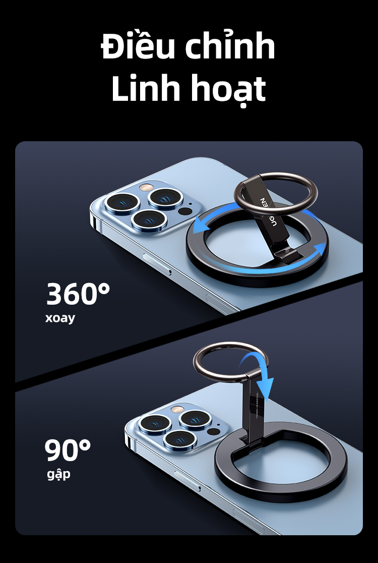 Ugreen MagSafe Giá đỡ vòng điện thoại từ tính Hợp kim kẽm Giá đỡ có thể điều chỉnh Kẹp điện thoại cho cho iPhone 18 Pro Max/Xiaomi/Samsung – ảnh mô tả chi tiết 8
