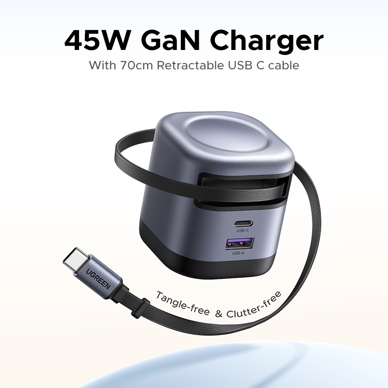 [Nexode] Bộ sạc GaN UGREEN 45W USB-C * 2 / USB-A * 1 / 3 cổng Sạc nhanh Nexode GaN với cáp USB C có thể thu vào 75cm cho iPhone 18 Pro Max iPhone 17 Pro Max IPhone 16 / 15 / 14 / … – ảnh mô tả chi tiết 21