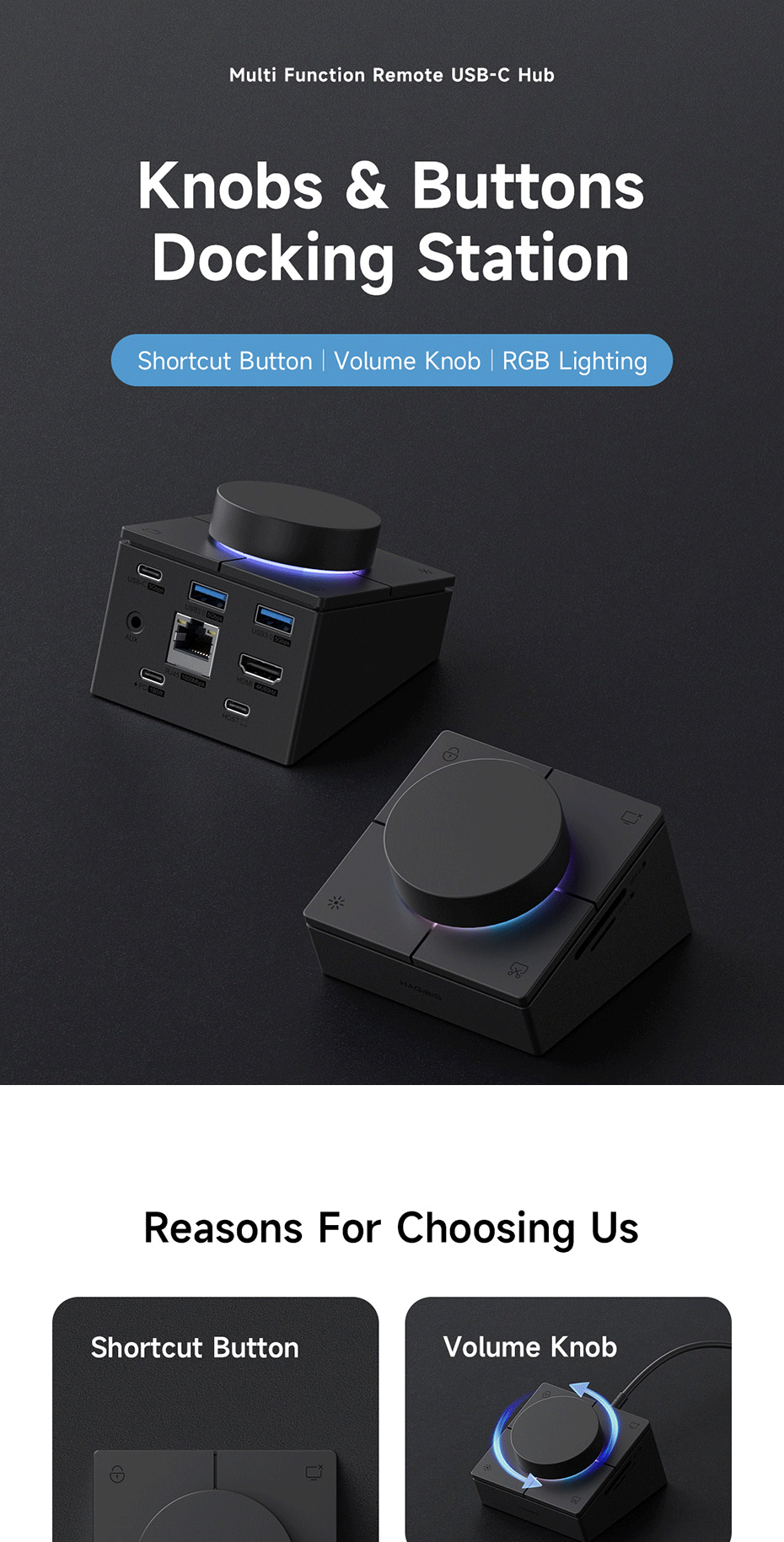 Hagibis Knob USB C Hub Với 4K60Hz HDMI 100W PD Nút bấm tắt Type-C ...