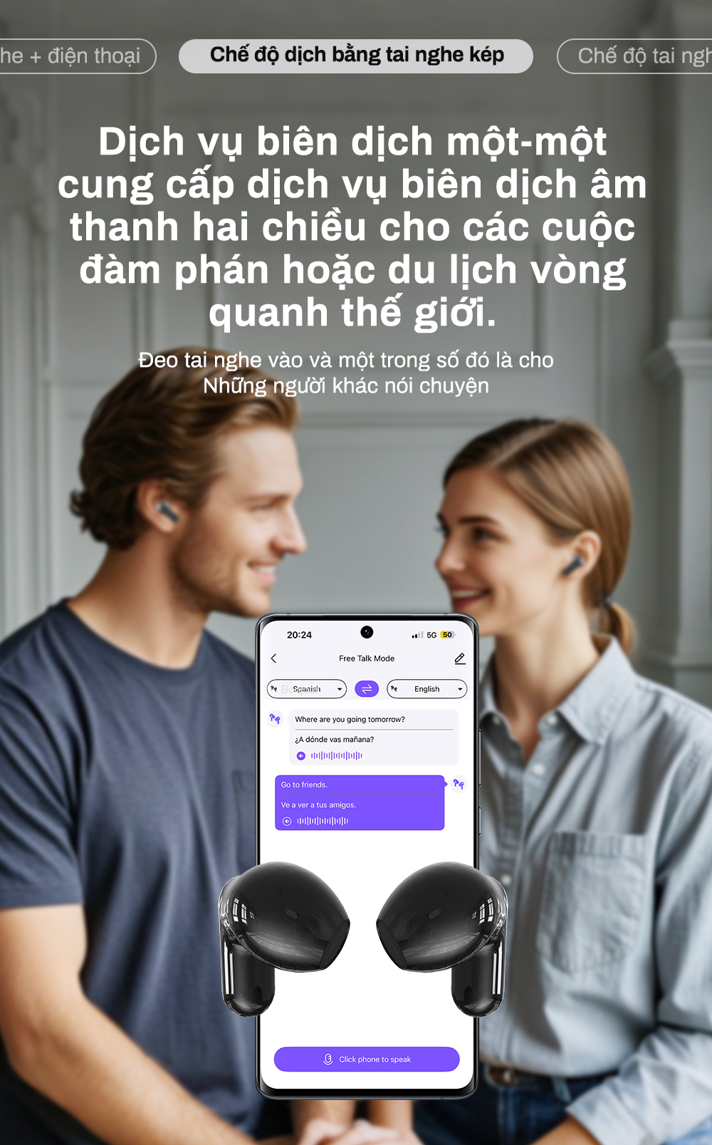 Casque De Traduction IA Avec Écran LCD - Bluetooth 6.0, Étanchéité IPX7 - Pour Voyage, Réunions - Noir