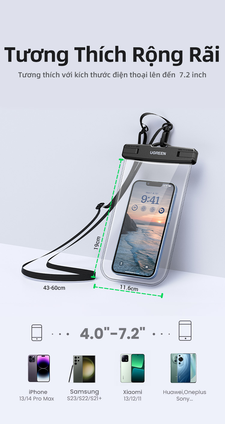 UGREEN Túi Đựng Điện Thoại Chống Thấm Nước IPX8 7.2 inch Max iPhone 16 15 14 13 12 Pro Max Samsung S23 Xiaomi Ốp – ảnh mô tả chi tiết 8