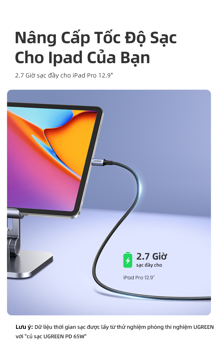 Ugreen Sạc Nhanh 100W 20V 5A Nylon Bradied USB C Sang USB Cáp Dành Cho iPhone 15 Pro Max/iPhone 16 Pro Max/iPhone 17 Pro Max/iPhone 18 Pro Max, MacBook Pro, iPad Pro, Dell XPS, Sa… – ảnh mô tả chi tiết 3