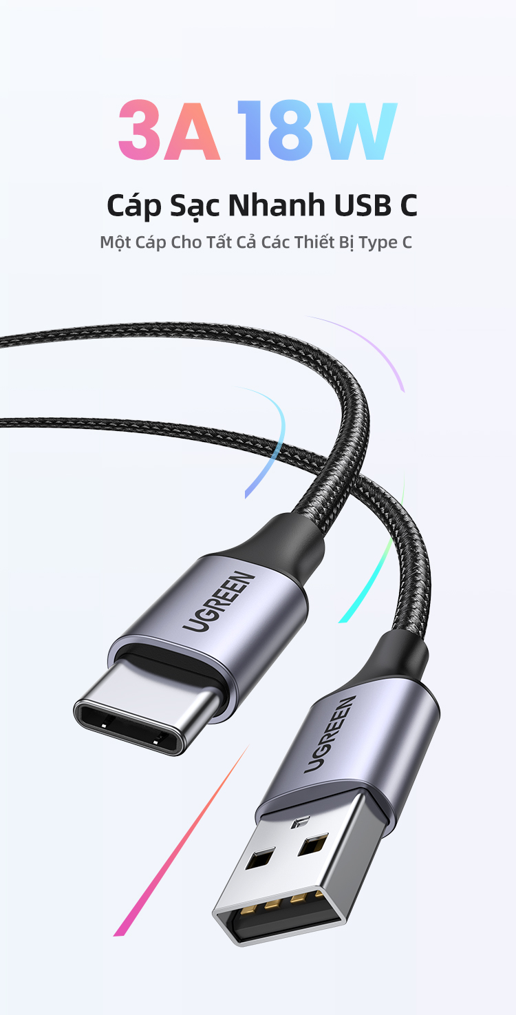 Ugreen 3A Type C Cáp sạc Nylon nhanh Dây điện thoại 3A USB