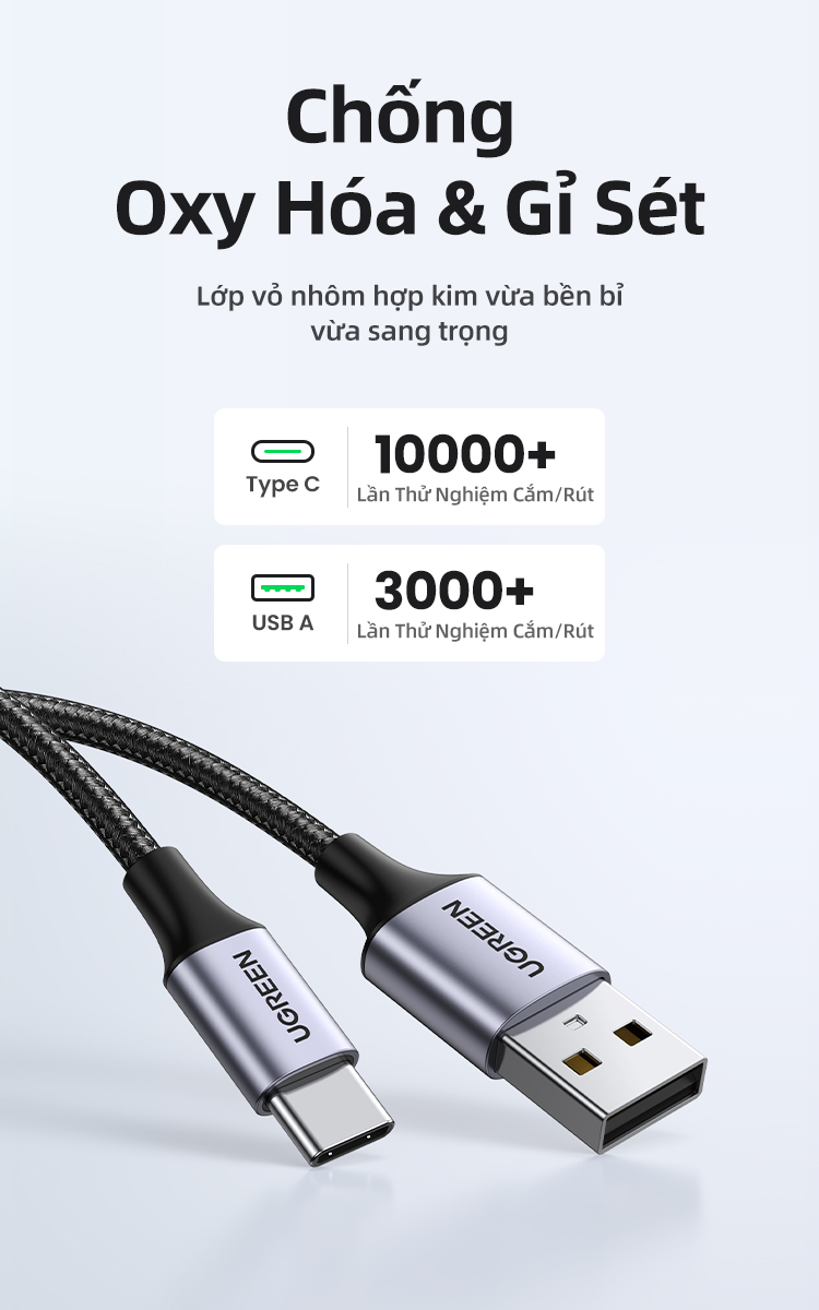 Cáp sạc nhanh UGREEN 3A 18w Type-C USB-C nylon bện thích hợp cho Redmi Xiaomi 13 12 Pro Samsung galaxy s22 one plus – ảnh mô tả chi tiết 7