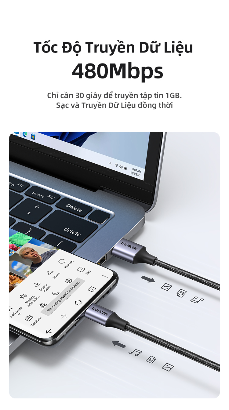 Cáp sạc nhanh UGREEN 3A 18w Type-C USB-C nylon bện thích hợp cho Redmi Xiaomi 13 12 Pro Samsung galaxy s22 one plus – ảnh mô tả chi tiết 14
