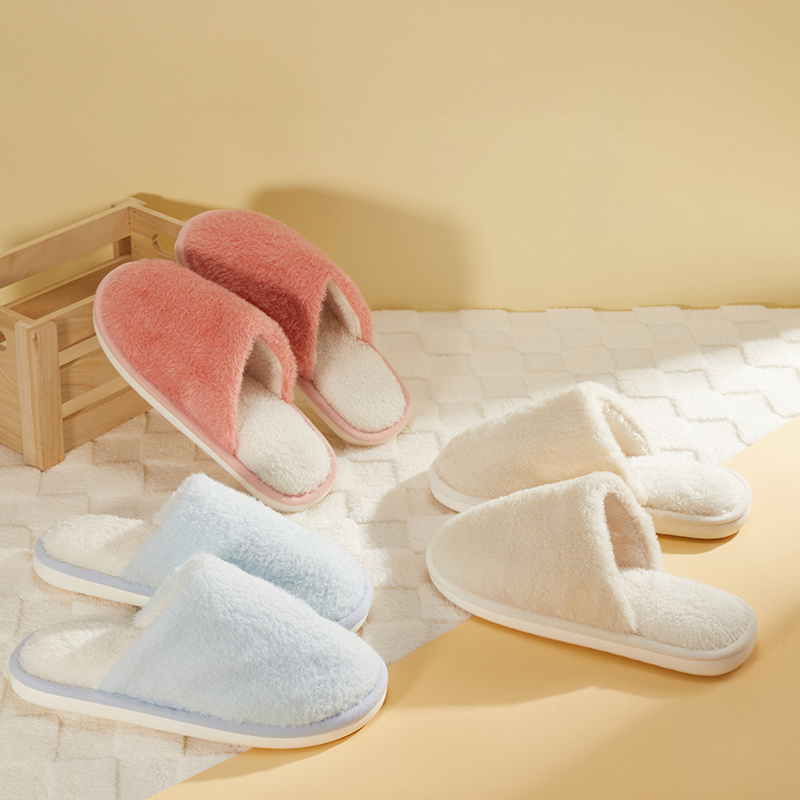 MINISO Dép bông nữ trắng cam xanh, đơn giản ấm áp, size 8.5cm x 26cm & 9.5cm x 27cm.