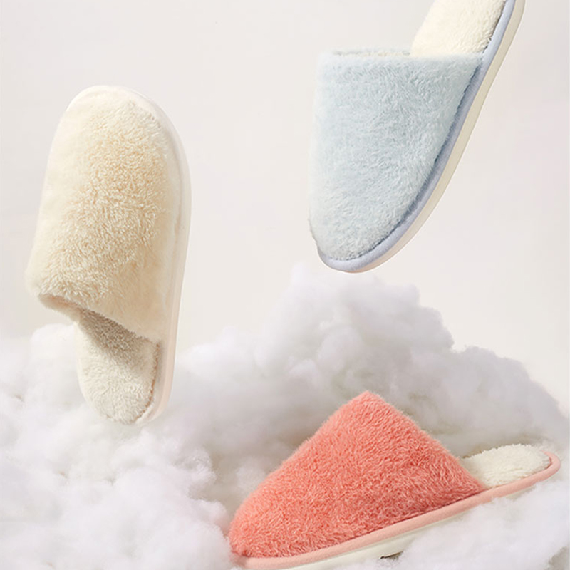 MINISO Dép bông nữ trắng cam xanh, đơn giản ấm áp, size 8.5cm x 26cm & 9.5cm x 27cm.