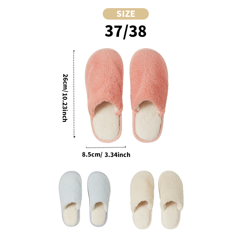MINISO Dép bông nữ trắng cam xanh, đơn giản ấm áp, size 8.5cm x 26cm & 9.5cm x 27cm.