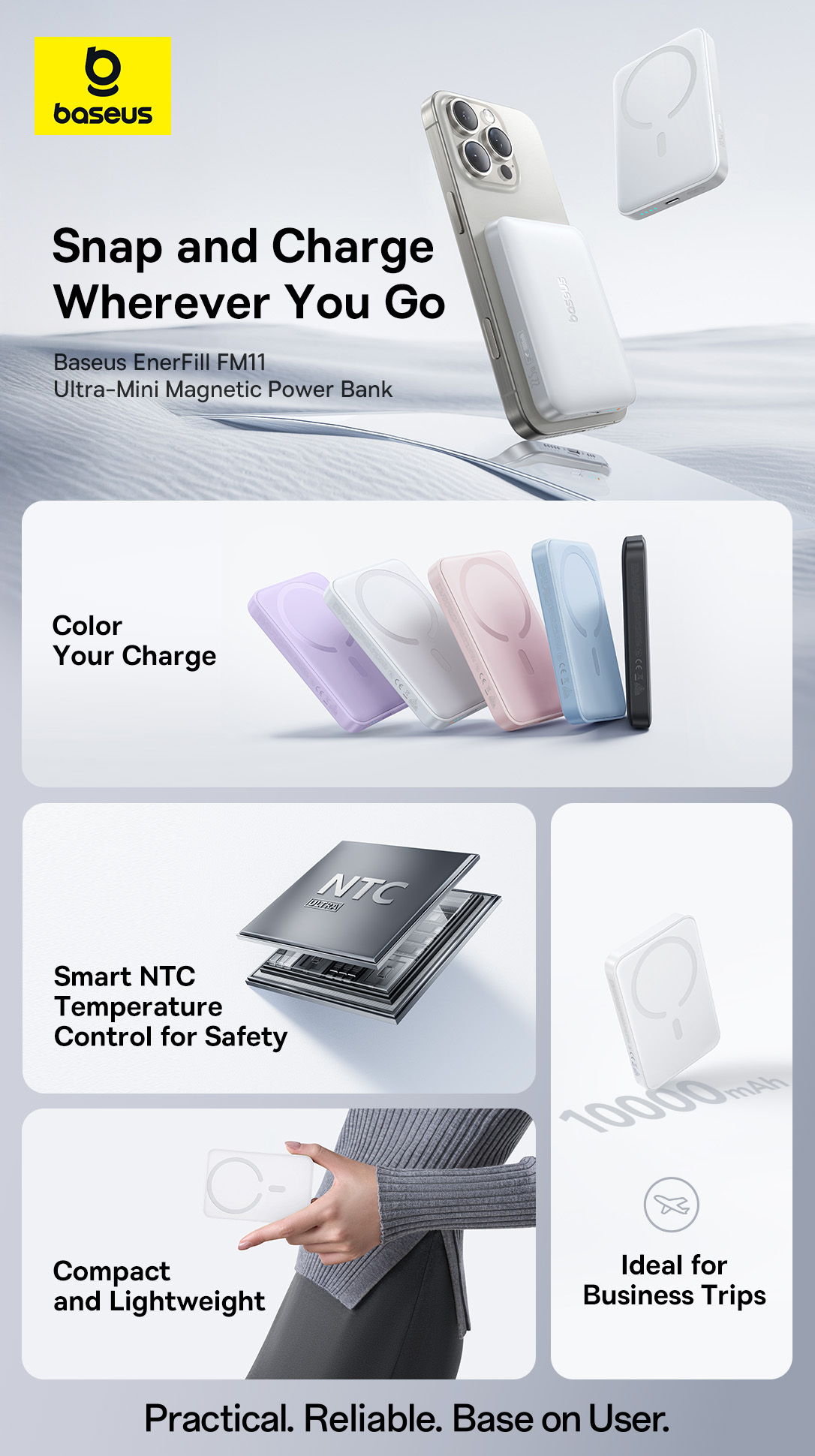 Pin sạc dự phòng không dây FM11 22.5W BASEUS 10000mah mini có nam châm thích hợp cho phone – ảnh mô tả chi tiết 1