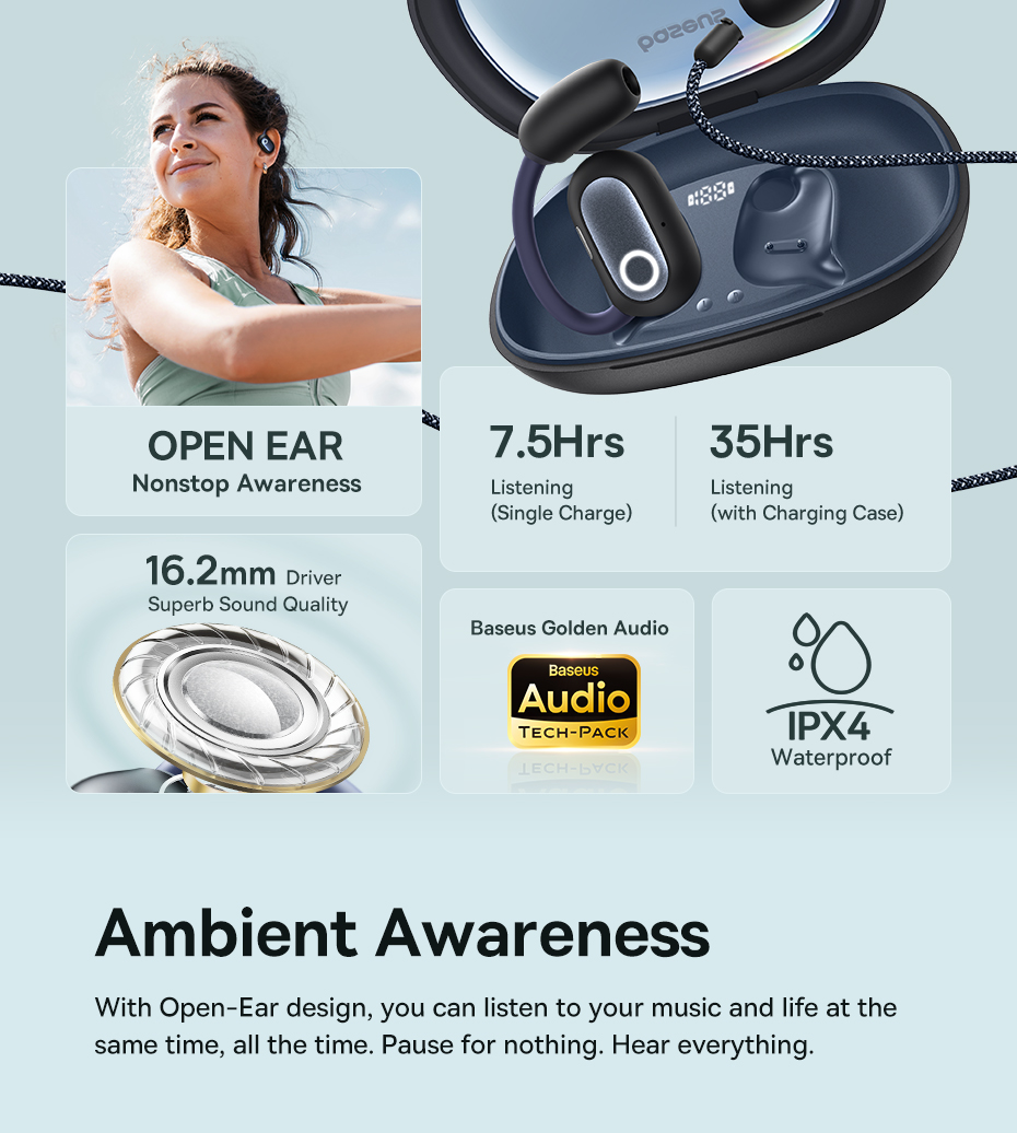 Baseus Eli Fit công nghệ âm thanh hở tai Open-Ear