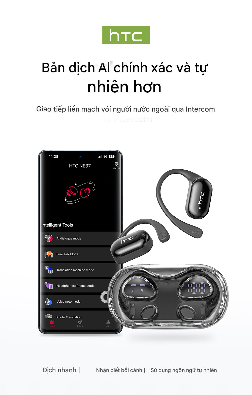 HTC NE37 Tai nghe dịch thuật AI Tai nghe Bluetooth không dây thực sự V6 ...