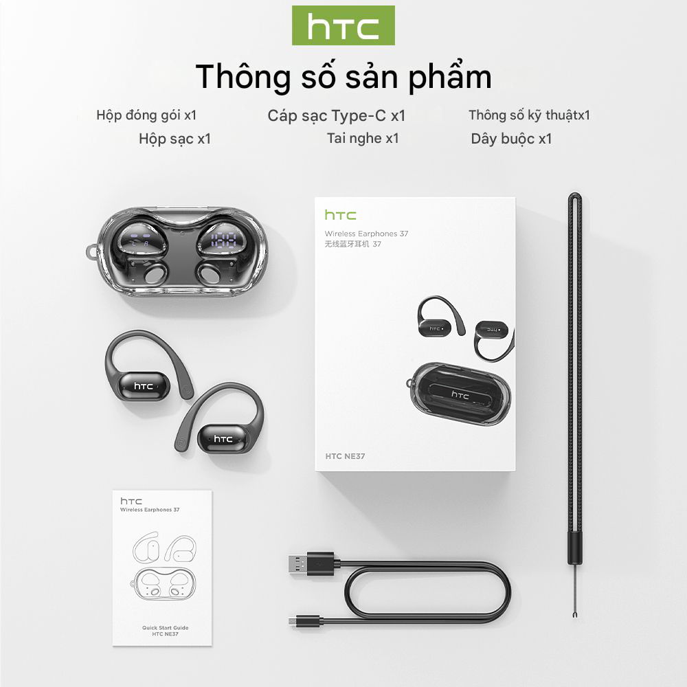 HTC NE37 Tai nghe dịch thuật AI Tai nghe Bluetooth không dây thực sự V6 ...