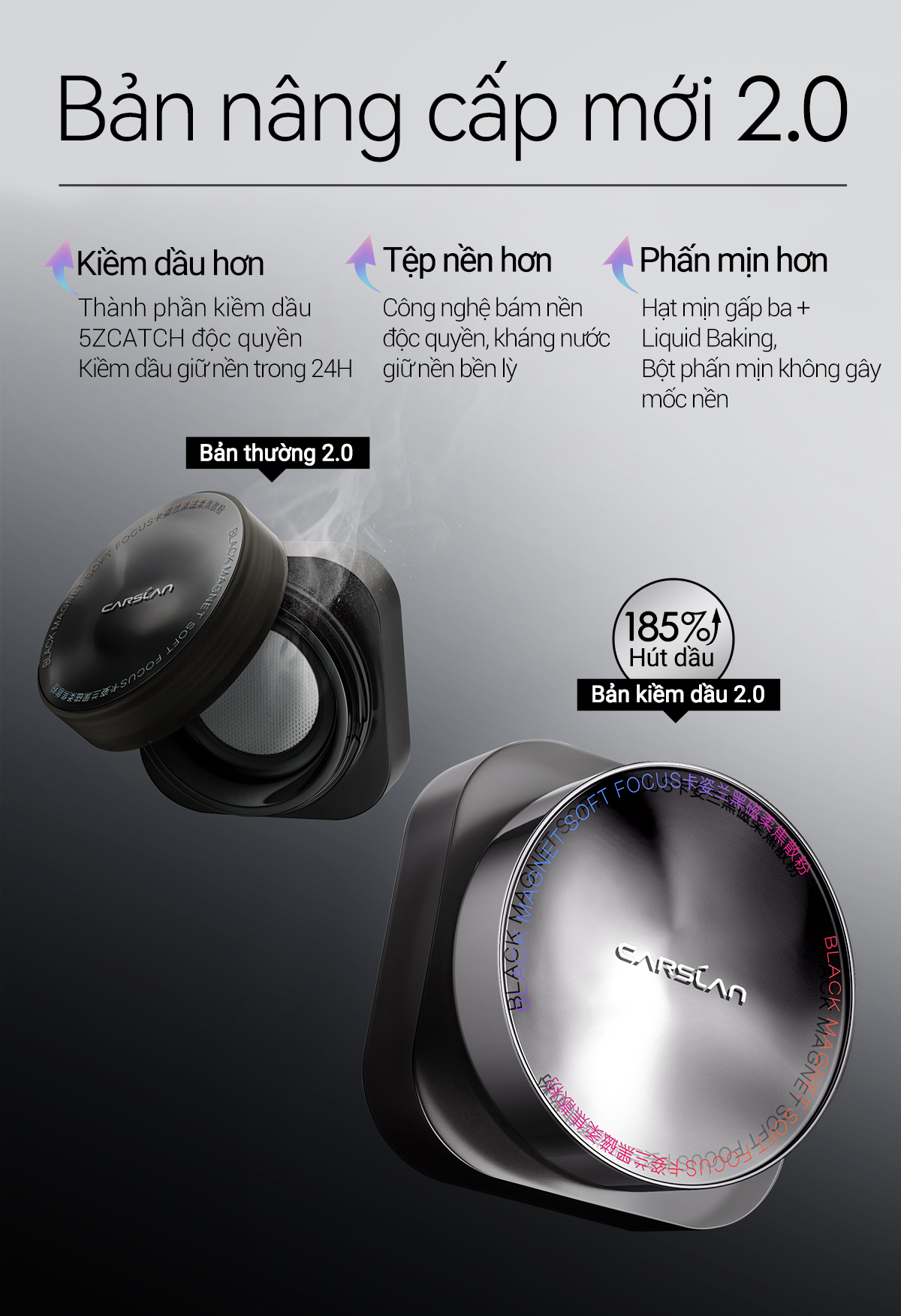 【COMBO】 Phấn phủ Carslan Black Magnet 2.0 8g + Kem nền ẩm lâu dài 4.0 mới Carslan 30g