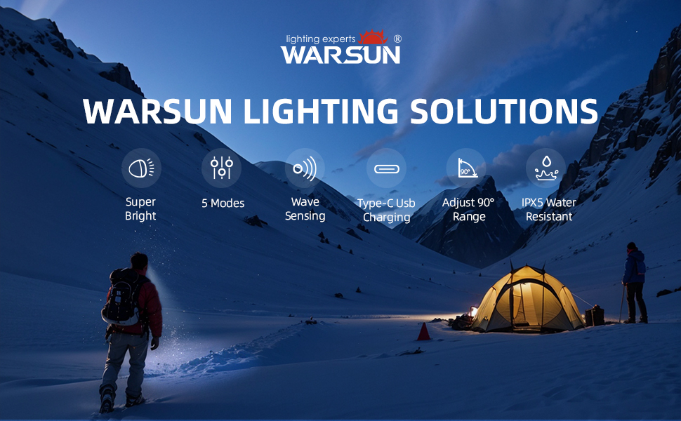 Đèn đội đầu LED WARSUN OWL, cảm biến chuyển động, sạc USB Type-C, dùng ...