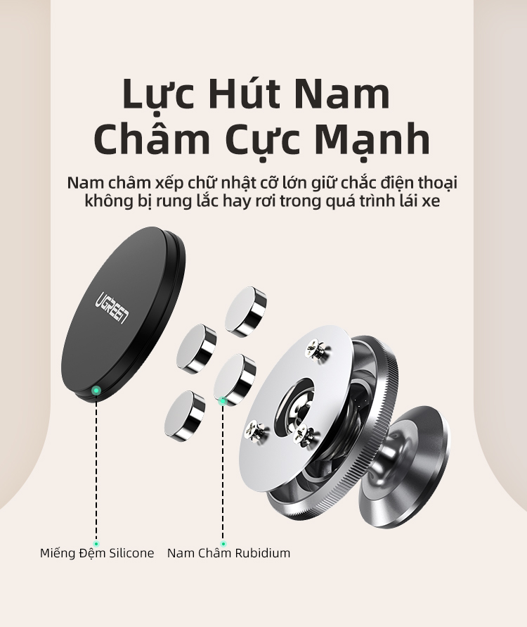 Giá đỡ điện thoại từ tính trên xe UGREEN có nam châm xoay 360°, kích thước mini, tiện dụng cao cấp, cho iPhone 17/16/15/14 Pro max, Samsung S26/25/S24 Ultra – ảnh mô tả chi tiết 2