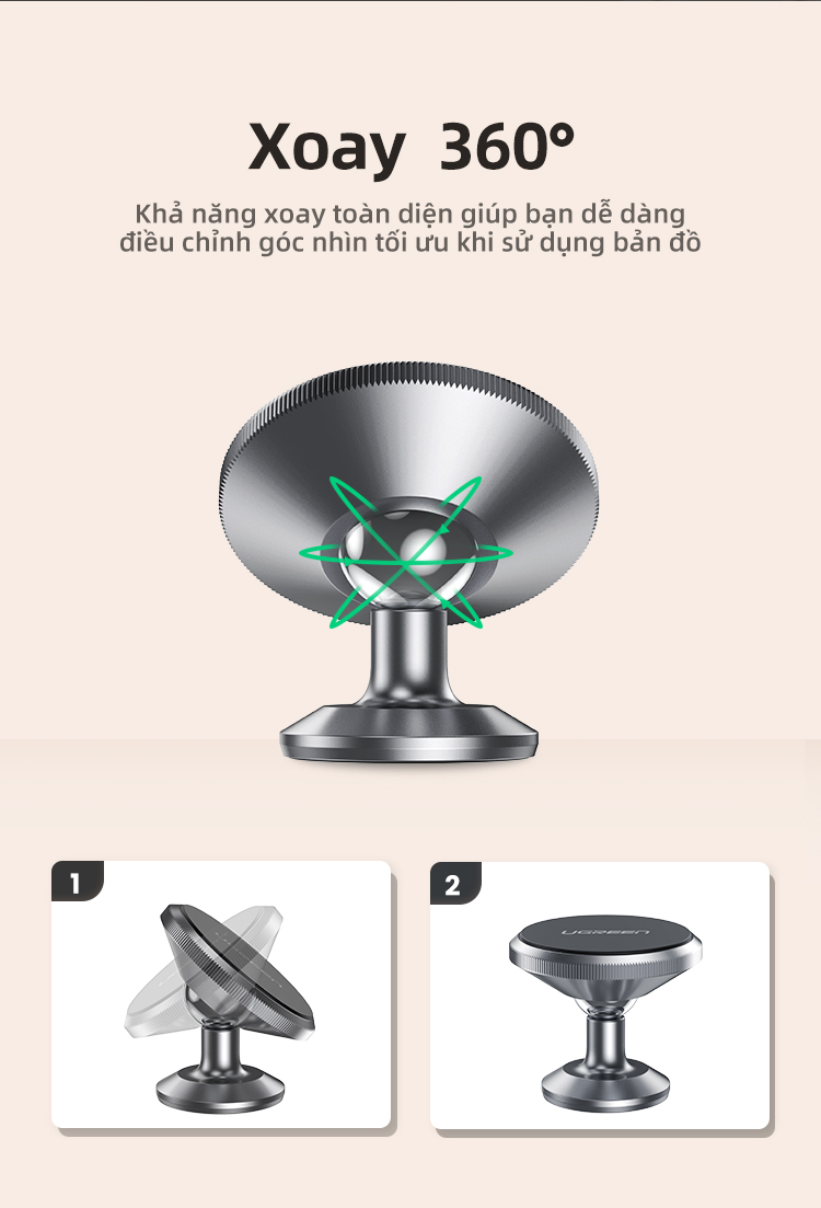 Giá đỡ điện thoại từ tính trên xe UGREEN có nam châm xoay 360°, kích thước mini, tiện dụng cao cấp, cho iPhone 17/16/15/14 Pro max, Samsung S26/25/S24 Ultra – ảnh mô tả chi tiết 4
