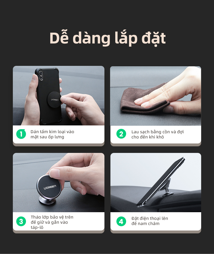 Giá đỡ điện thoại từ tính trên xe UGREEN có nam châm xoay 360°, kích thước mini, tiện dụng cao cấp, cho iPhone 17/16/15/14 Pro max, Samsung S26/25/S24 Ultra – ảnh mô tả chi tiết 6