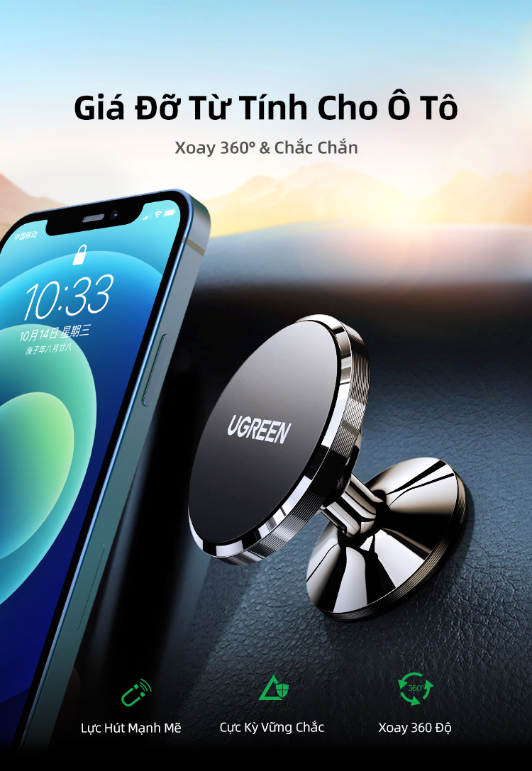 Giá đỡ điện thoại từ tính trên xe UGREEN có nam châm xoay 360°, kích thước mini, tiện dụng cao cấp, cho iPhone 17/16/15/14 Pro max, Samsung S26/25/S24 Ultra – ảnh mô tả chi tiết 11