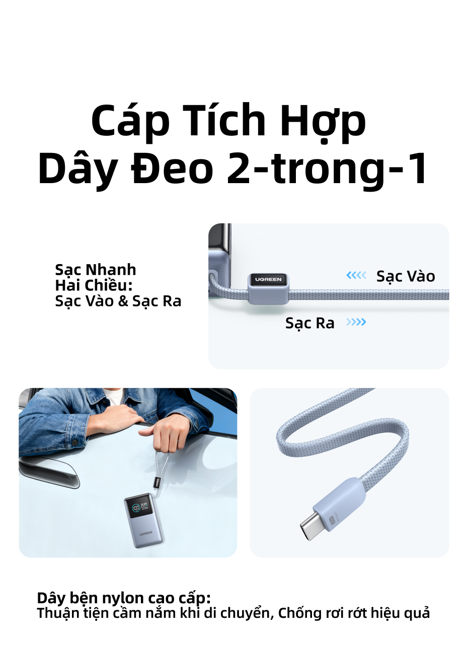 Pin sạc dự phòng UGREEN 10000mAh 55W kèm cáp USB C tích hợp 3 cổng Sạc di động du lịch máy tính xách tay, đèn LED màn hình lớn Sạc nhanh cho Xiaomi và hơn thế nữa cho iPhone 18 Pr… – ảnh mô tả chi tiết 10