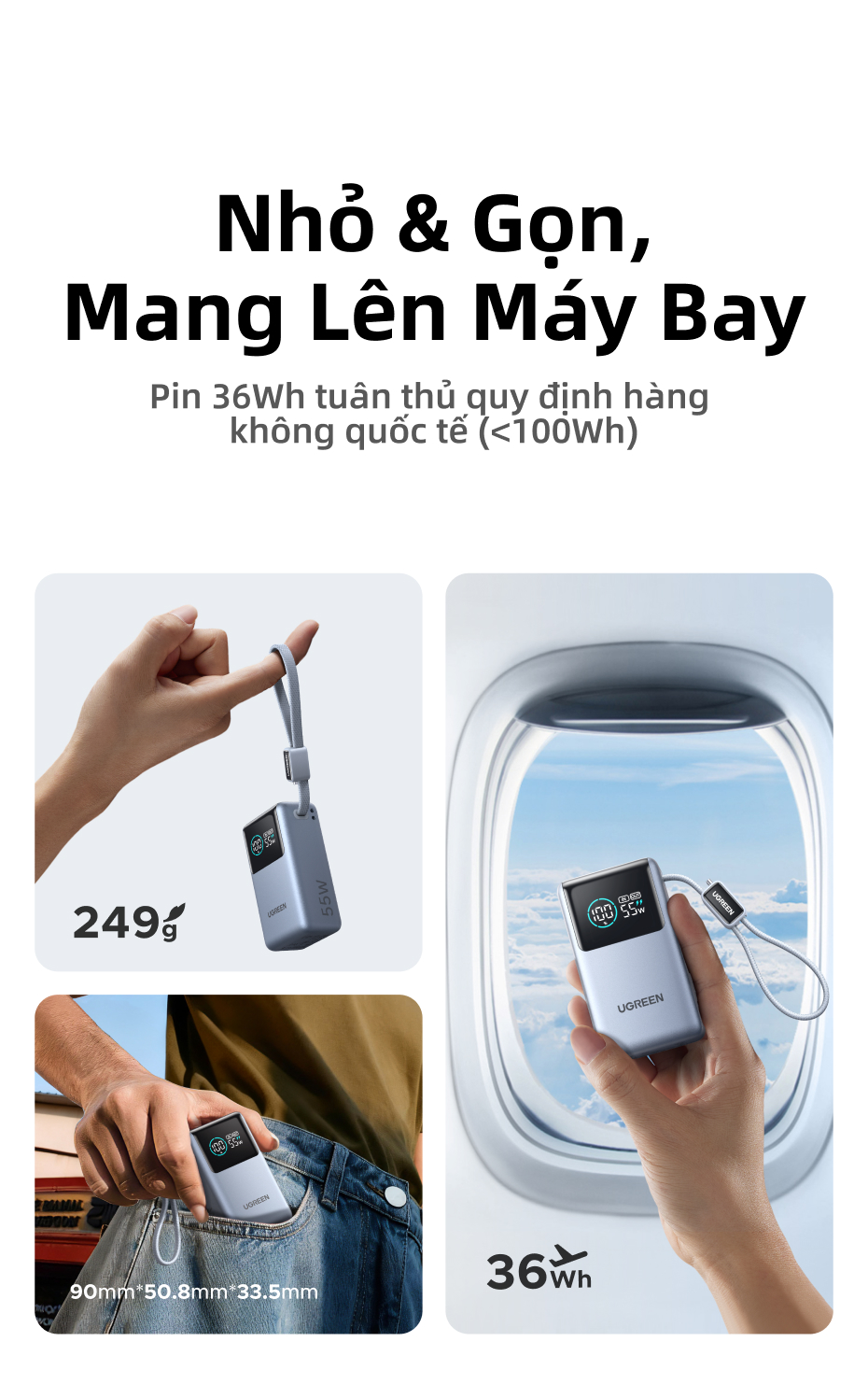 Pin sạc dự phòng UGREEN 10000mAh 55W kèm cáp USB C tích hợp 3 cổng Sạc di động du lịch máy tính xách tay, đèn LED màn hình lớn Sạc nhanh cho Xiaomi và hơn thế nữa cho iPhone 18 Pr… – ảnh mô tả chi tiết 12
