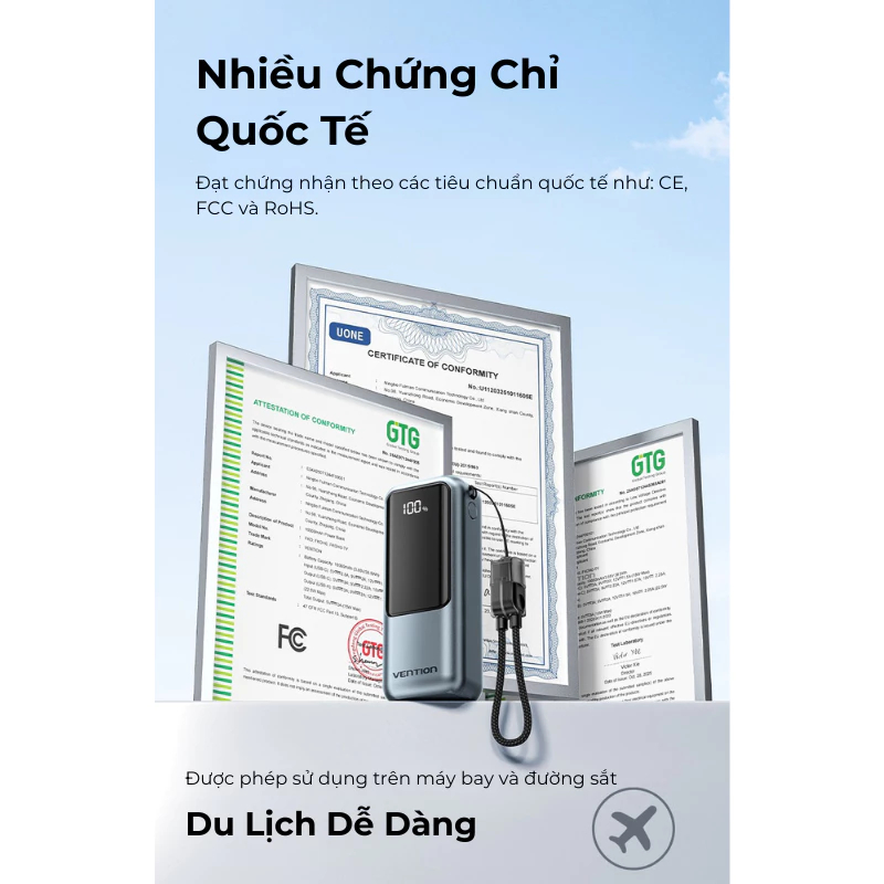 【Hàng mới 2026】Vention Sạc dự phòng 10000mAh có dây đeo và cáp Type-C tích hợp sạc nhanh 22.5W hoàn hảo cho du lịch bảo hành chính hãng Dùng được cho IPhone, Samsung, Xiaomi, Vi… – ảnh mô tả chi tiết 1