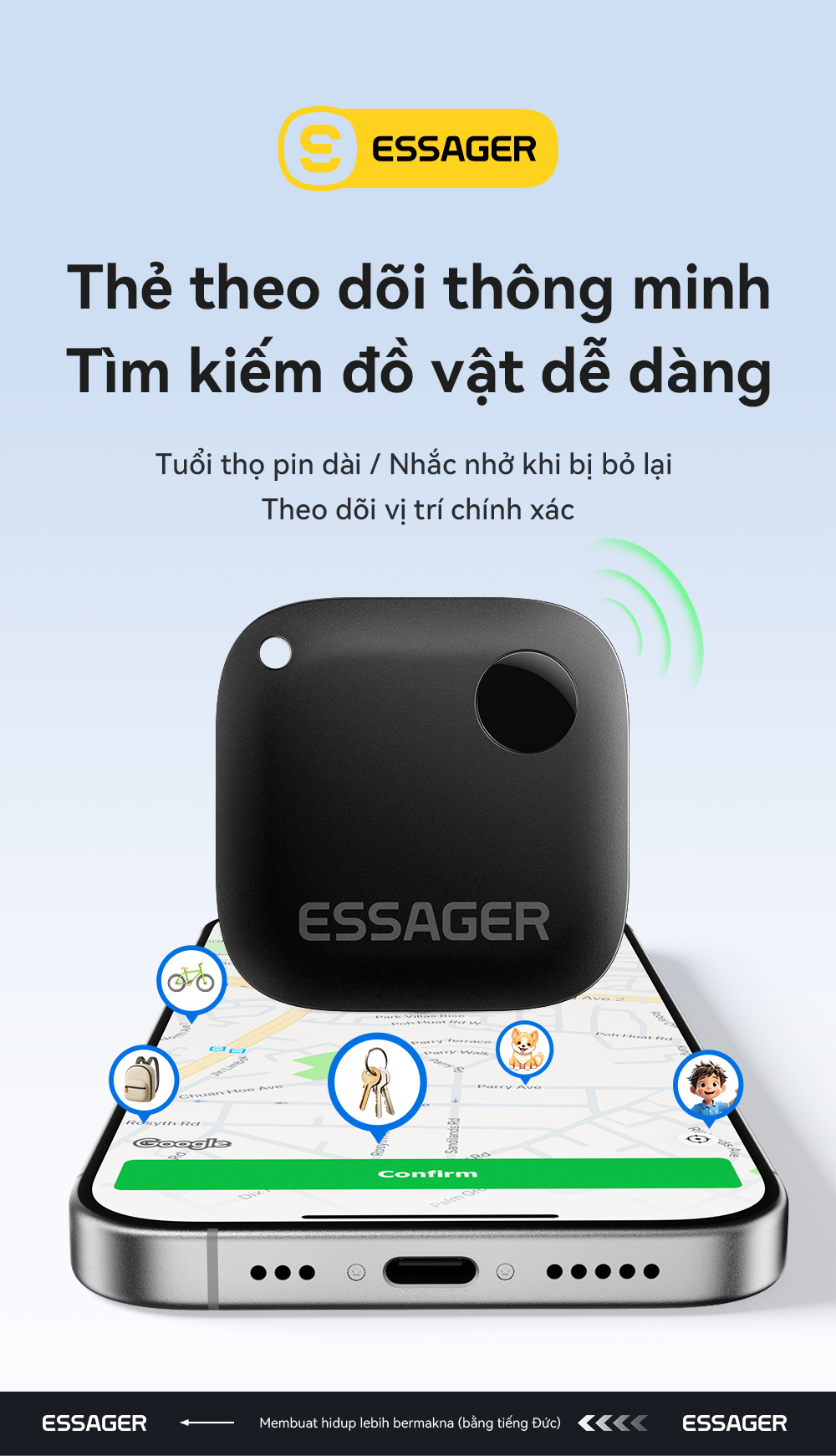Essager Smart Bluetooth Tracker Định Vị GPS Finder Cho Chìa Khóa Ví Túi Hành Lý Thú Cưng iP Finder