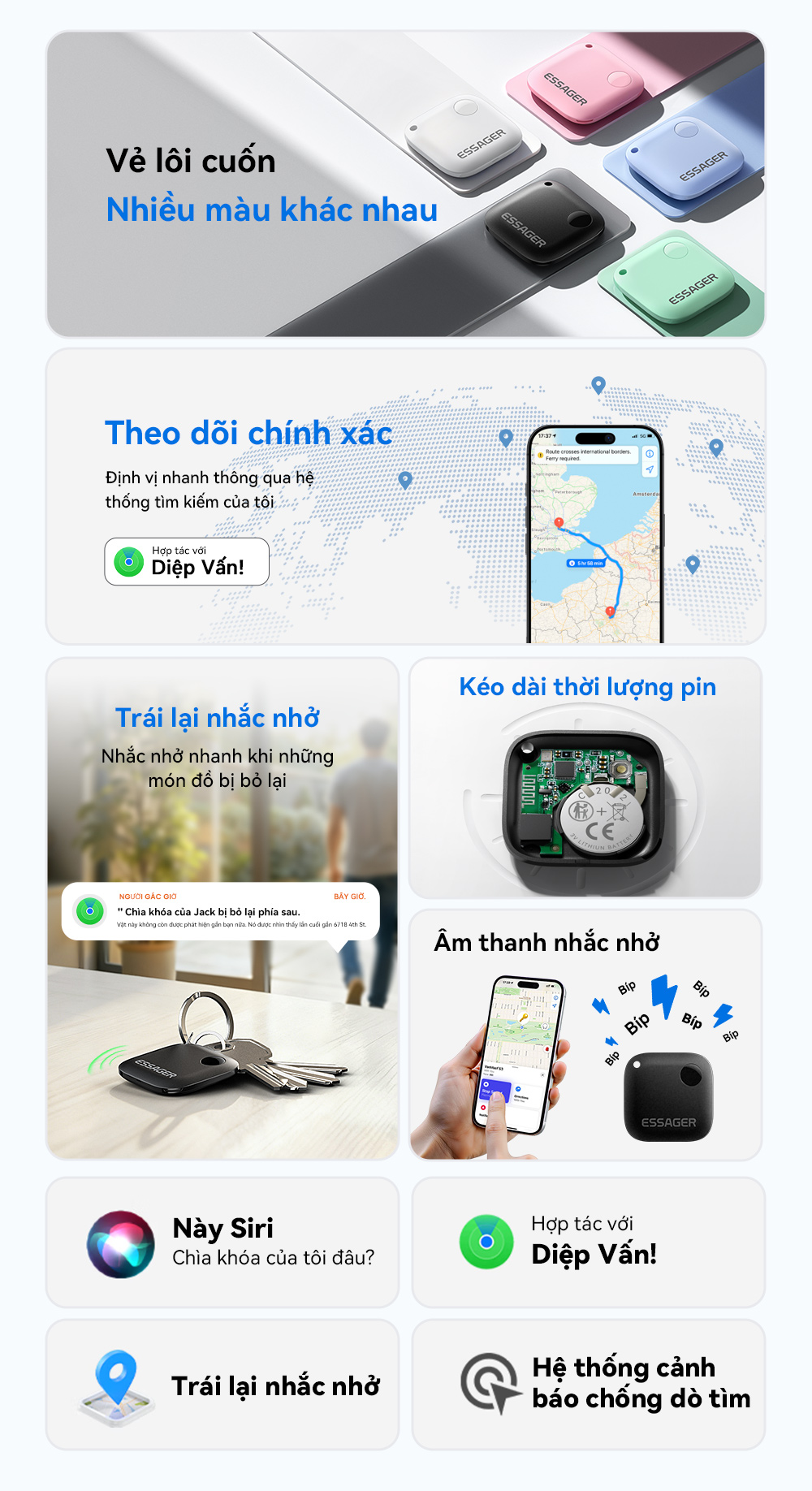 Essager Smart Bluetooth Tracker Định Vị GPS Finder Cho Chìa Khóa Ví Túi Hành Lý Thú Cưng iP Finder