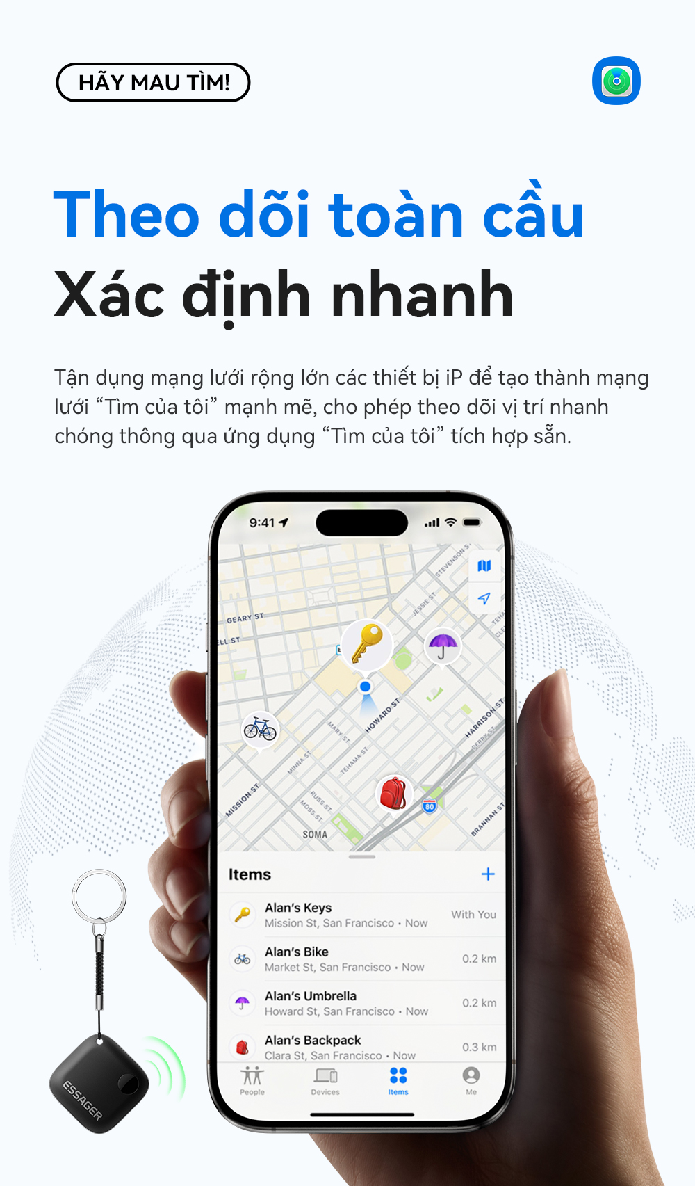 Essager Smart Bluetooth Tracker Định Vị GPS Finder Cho Chìa Khóa Ví Túi Hành Lý Thú Cưng iP Finder
