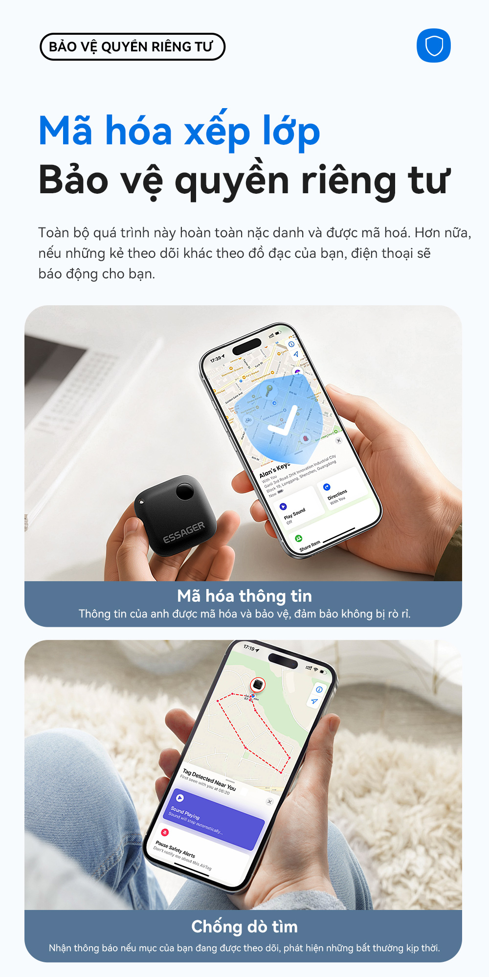 Essager Smart Bluetooth Tracker Định Vị GPS Finder Cho Chìa Khóa Ví Túi Hành Lý Thú Cưng iP Finder