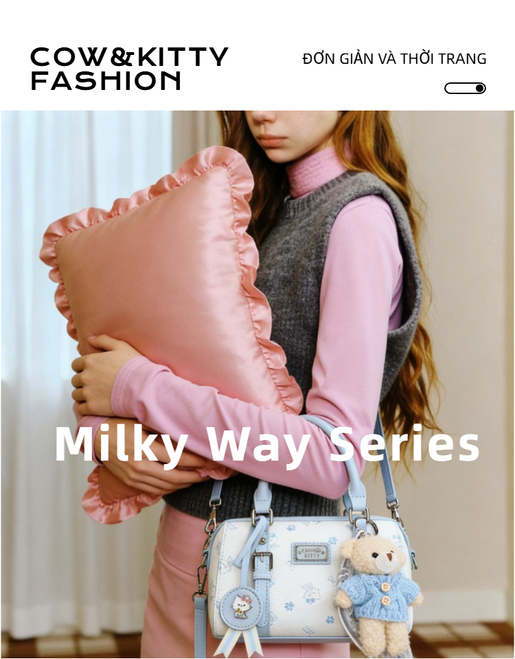 Túi Boston dành cho nữ Cow&Kitty/BORRY ROSA Túi xách dễ thương và đa ...