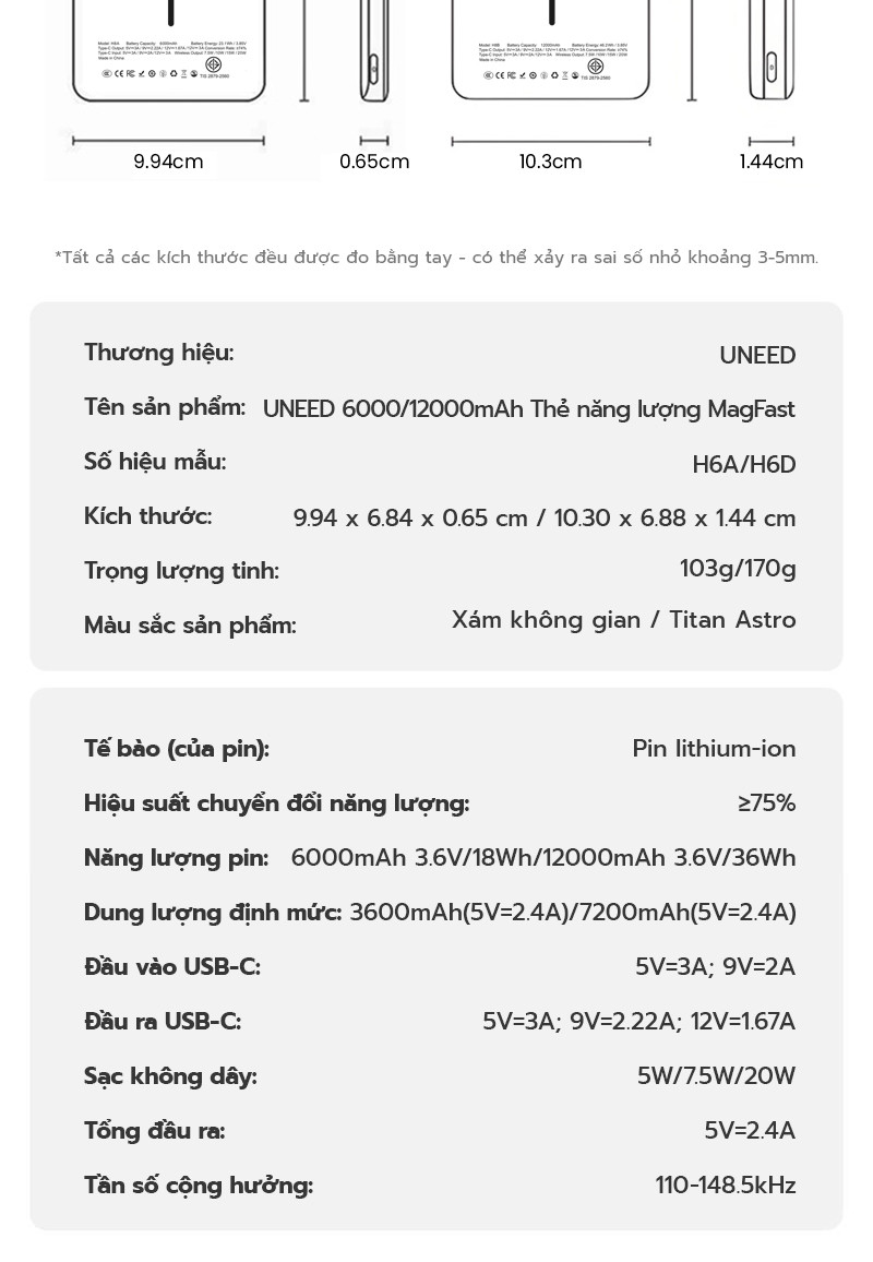 UNEED Pin sạc dự phòng từ tính QI2 20W Sạc nhanh nhiệt độ thấp Thân siêu mỏng 0.65cm Hút từ mạnh 12000/6000mAh – ảnh mô tả chi tiết 11