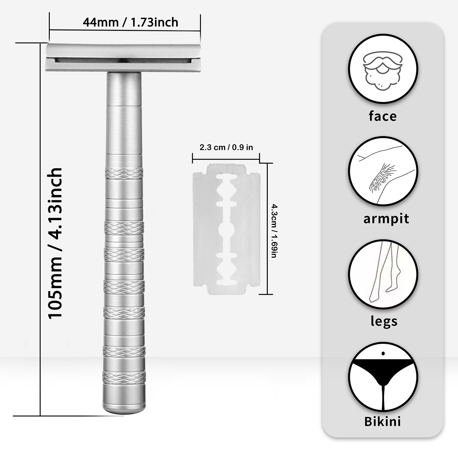 Dao cạo an toàn bằng hợp kim nhôm – Bạc / Đen (Bao gồm 5 lưỡi dao ...