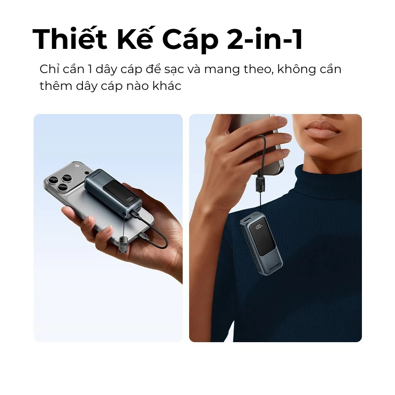【Hàng mới 2026】Vention Sạc dự phòng 10000mAh có dây đeo và cáp Type-C tích hợp sạc nhanh 22.5W hoàn hảo cho du lịch bảo hành chính hãng Dùng được cho IPhone, Samsung, Xiaomi, Vi… – ảnh mô tả chi tiết 2