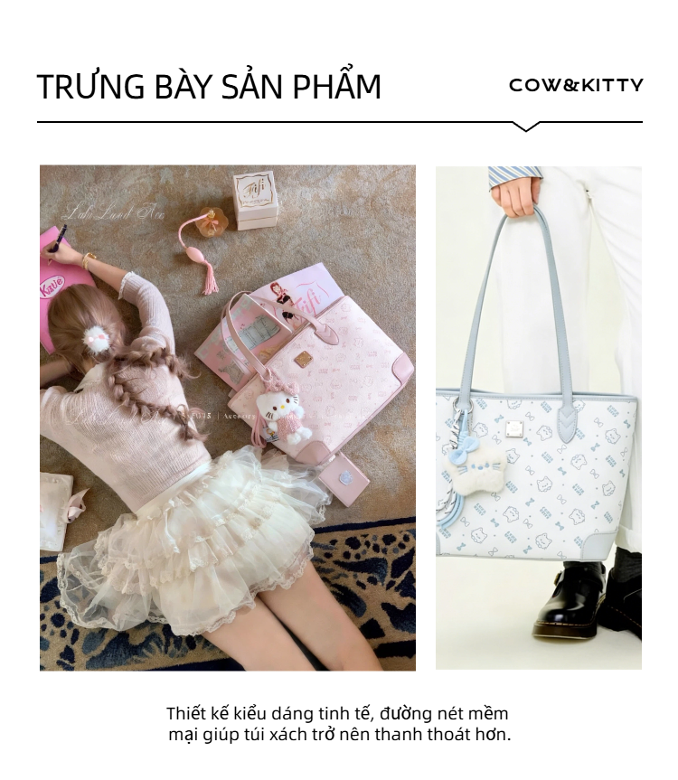 Cow&Kitty/BORRY ROSA Túi Tote màu hồng Túi xách màu hồng phong cách dễ ...