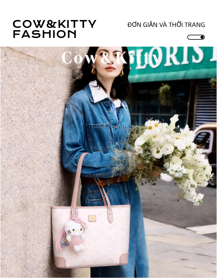 Cow&Kitty/BORRY ROSA Túi Tote màu hồng Túi xách màu hồng phong cách dễ ...