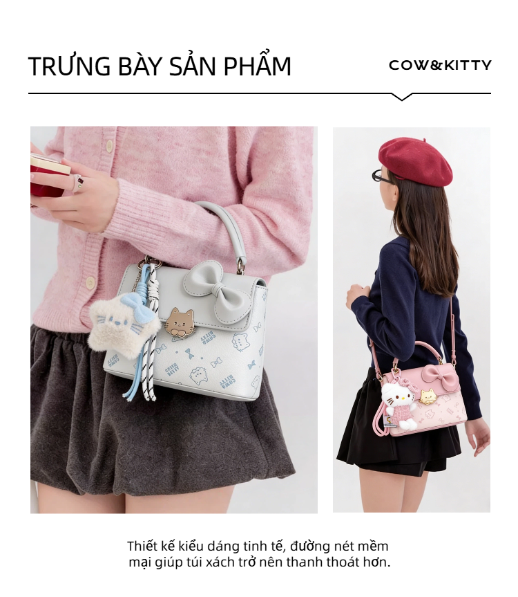 Cow&Kitty/BORRY ROSA Túi xách đeo chéo màu hồng túi giỏ màu hồng có ...