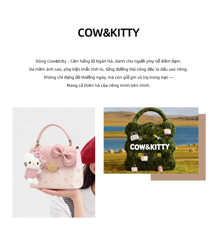 Cow & KITTY/BORRY ROSA THƯƠNG HIỆU, túi giỏ màu xanh có khóa kéo và bùa ...