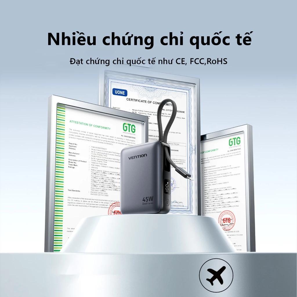 Pin dự phòng mini Vention FKM tích hợp cáp USB-C và Lightning 45W chính hãng