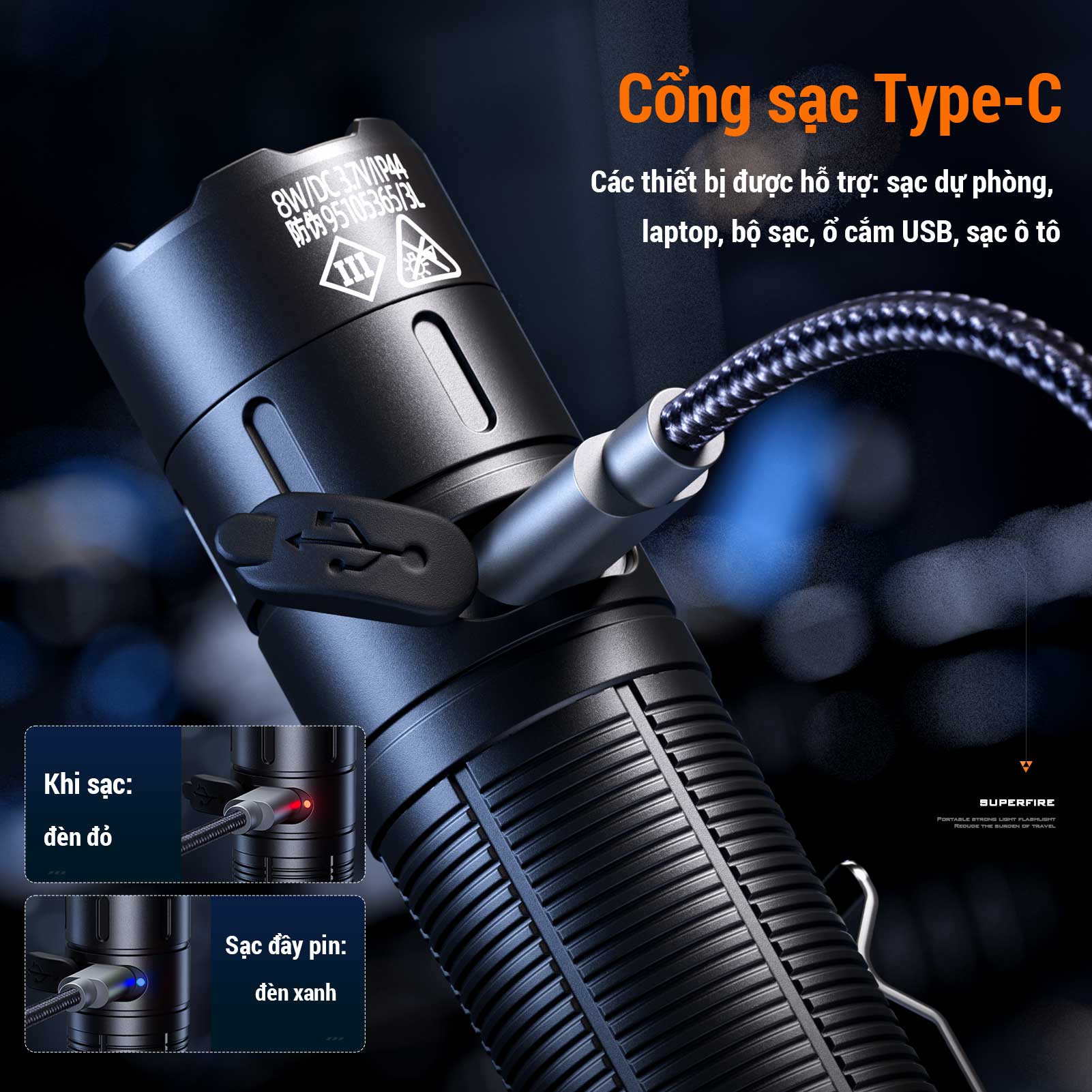 SUPERFIRE A15 8W Đèn Pin LED Mạnh Mẽ Mini EDC Sạc USB-C Pin 18650 Dùng ...